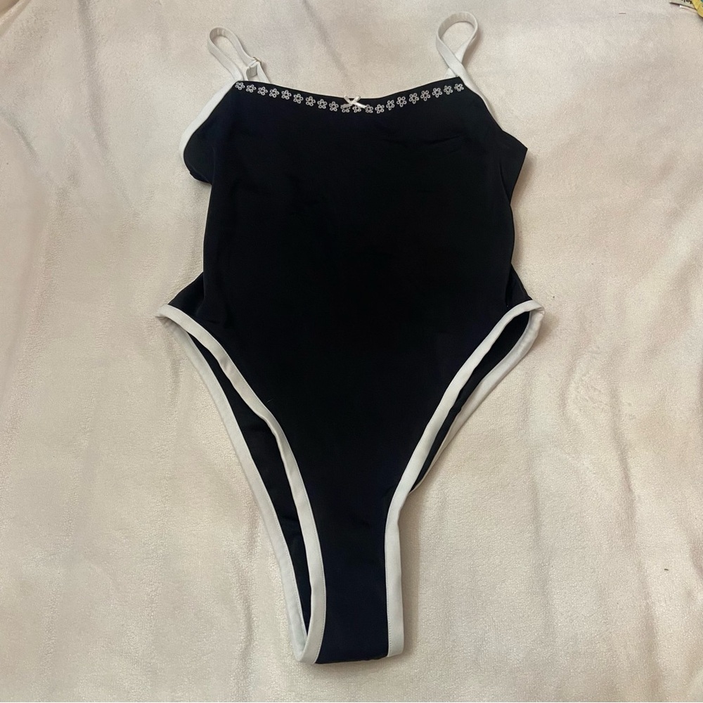 Frankie's Bikinis Black and White One Piece - Picture 2 of 7
